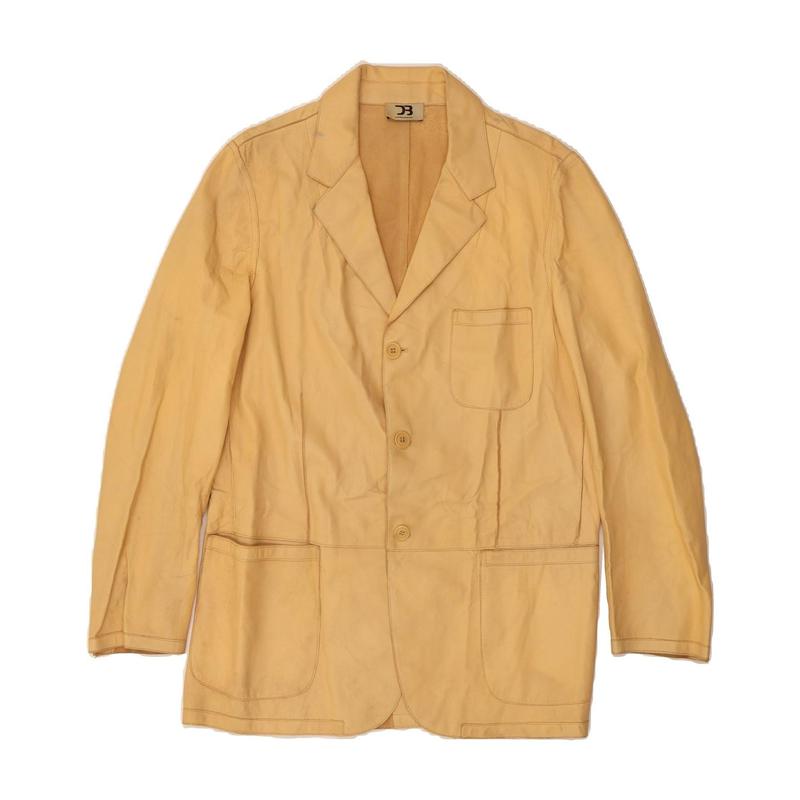 Pre-Owned VINTAGE Mens Leather 3 Button Blazer Jacket UK 38 Medium Beige 1