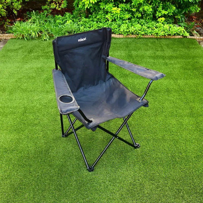 Folding Camping Garden Chair with Cup Holder -  Available in 3 colours Navy, Grey & Black BBQ Party Pool Side in Carry Bag 1