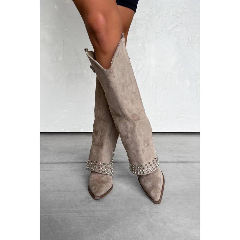 COUNTY Flared Cowboy Western Boots - Beige 4