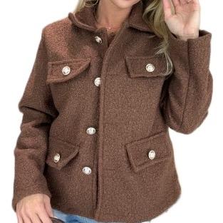 Olivia Teddy Bear Gold Button Jacket, Cozy and Cute - Womenswear fashion coat 4