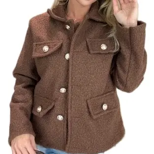 Olivia Teddy Bear Gold Button Jacket, Cozy and Cute - Womenswear fashion coat 4