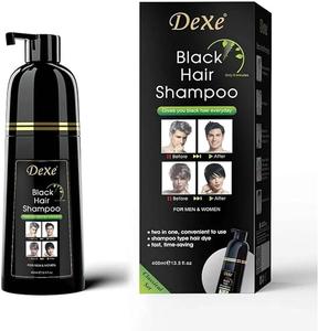 Dexe Black Hair Shampoo - Instant Hair Blackening Dye for Black & Brown Hairs - 400ml - Salon-Quality Semi Permanent Hair Color Shampoo with Angelica Archangelica Root Extract - Conditioner -Shampoo for white and gray hairs