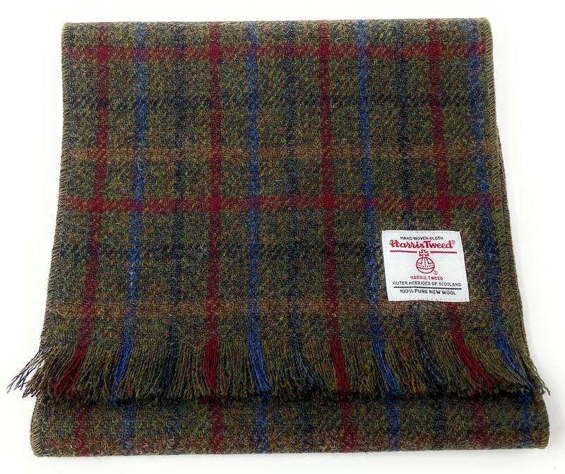 Harris Tweed Scarf in Green Tartan - Handmade Pure Wool, Fringed, Unisex 2