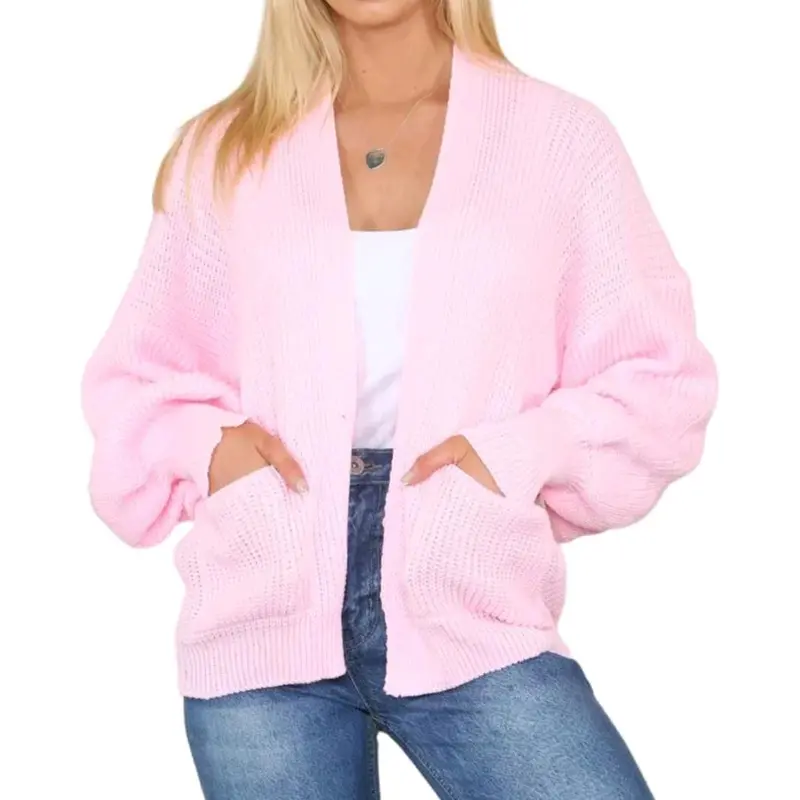Women's Oversized Knitted Short Cardigan with Balloon Sleeves - Casual, Clothing Comfortable Knitwear Soft Womenswear 4