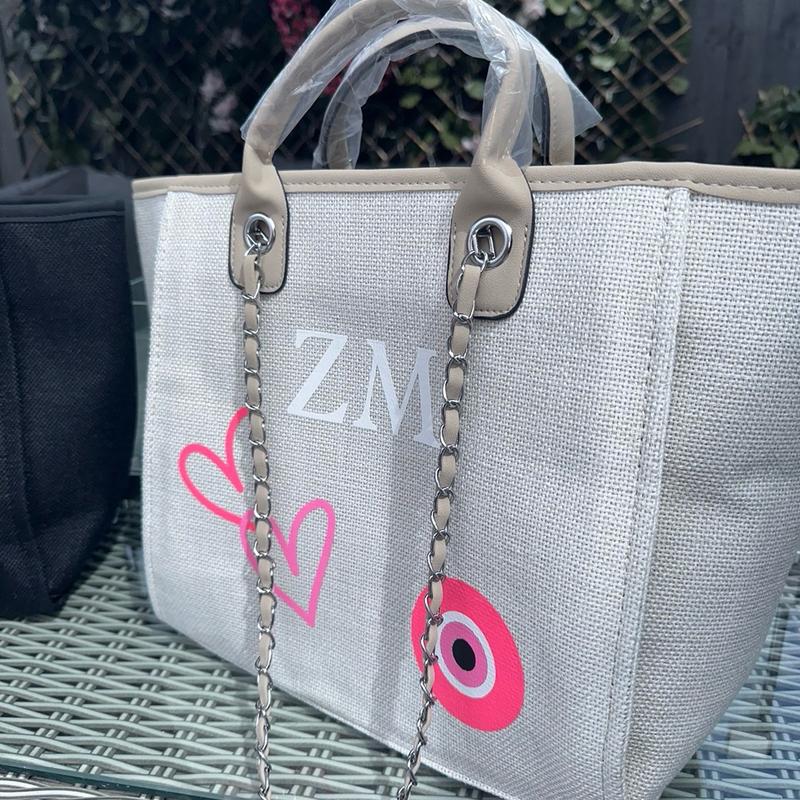 Pink and Beige Personalised Custom Bag Eye Heart 2