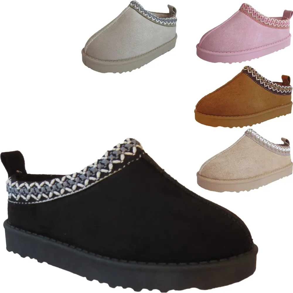 ITS NICE Kids Girls Winter Warm Faux Fur Lined Slip On Cosy Aztec Girls Snug Mules Boots