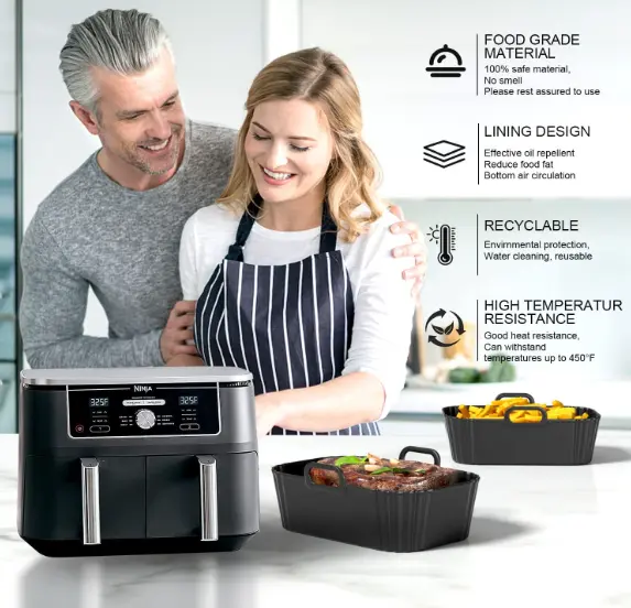 Air Fryer Liner 2Pack, Ninja Air Fryer Accessories, Repeatable Silicone Liners for Ninja Dual Air Fryer  7.87inch Silicone Air Fryer Pot Basket 6