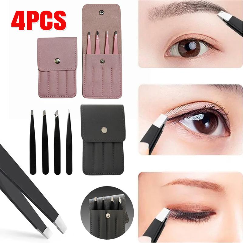 [Grocery Hub] 4-Pieces Professional Stainless Steel Tweezers Set Eyebrow Hair Pluckers w/Case 2
