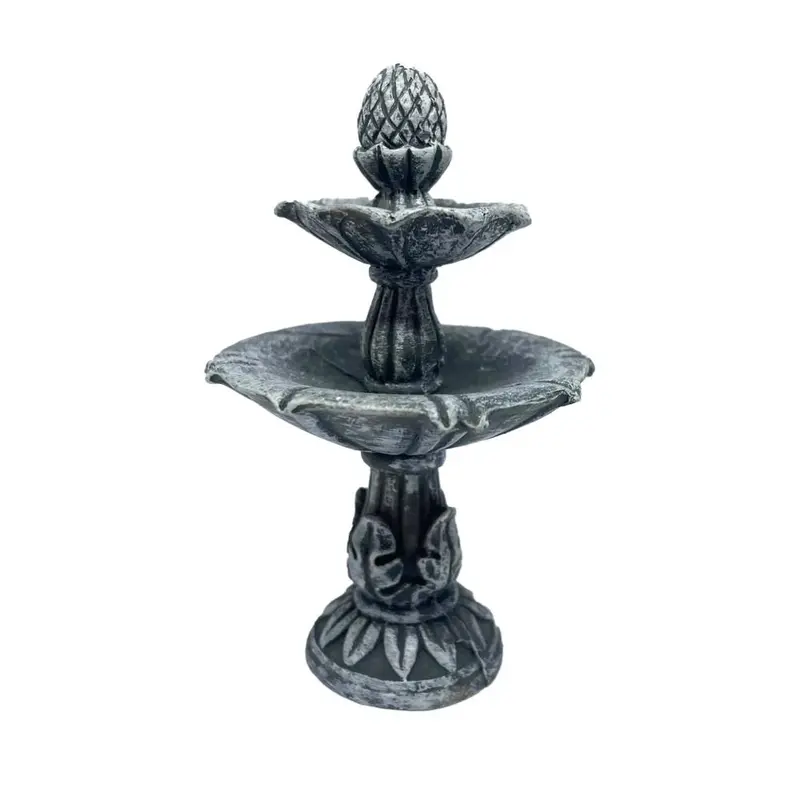 Dolls House Grey Stone Bird Bath 2 Tier Miniature Garden Accessory 1:12 Scale 0
