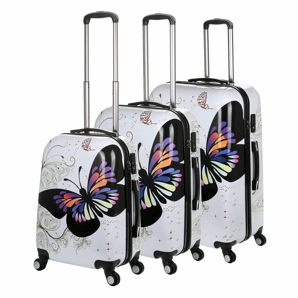 Butterfly Hard Shell Suitcase Lightweight and Waterproof, 3-Piece Set pink, purple, Gold,white and Blue luggage bags