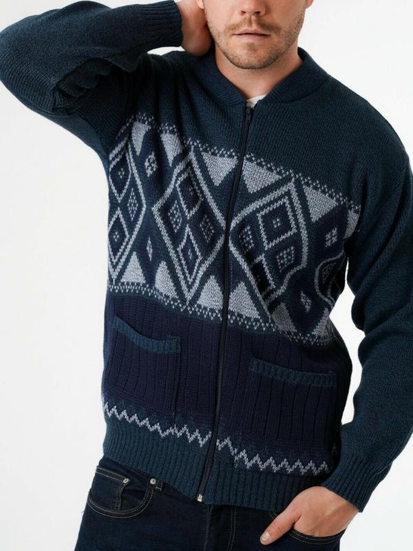Men's Classic Argyle Diamond Pattern Full Zip Closure Ribbed Hem & Cuffs Cardigan - Warm Winter Long Sleeves Knitwear Grandad Sweater Casual Jumper Menswear Tops 5