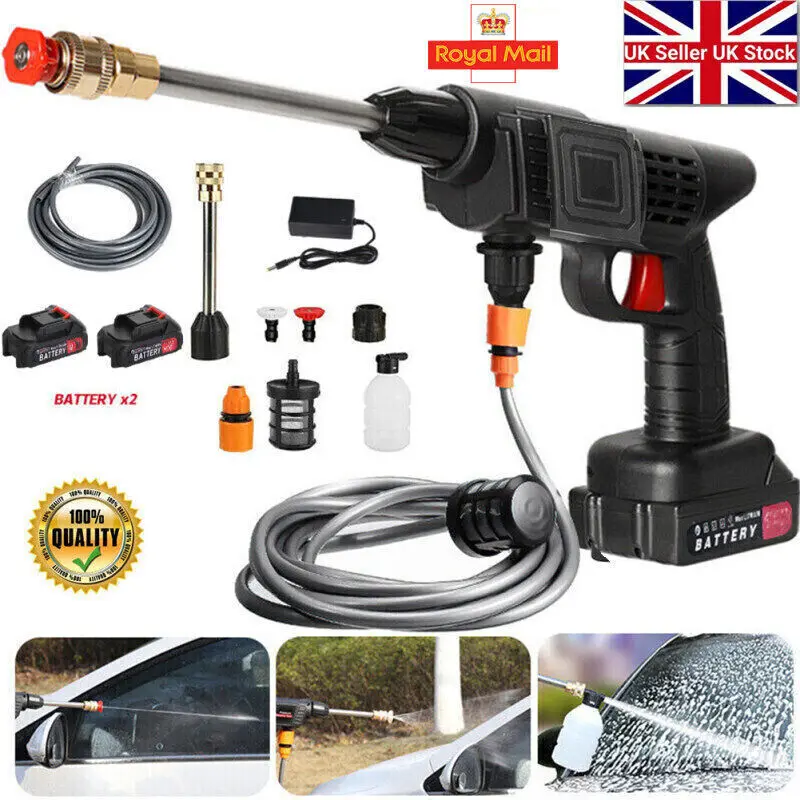 2 Battery Cordless Car High Pressure Washer Jet Water Wash Cleaner Gun Portable
