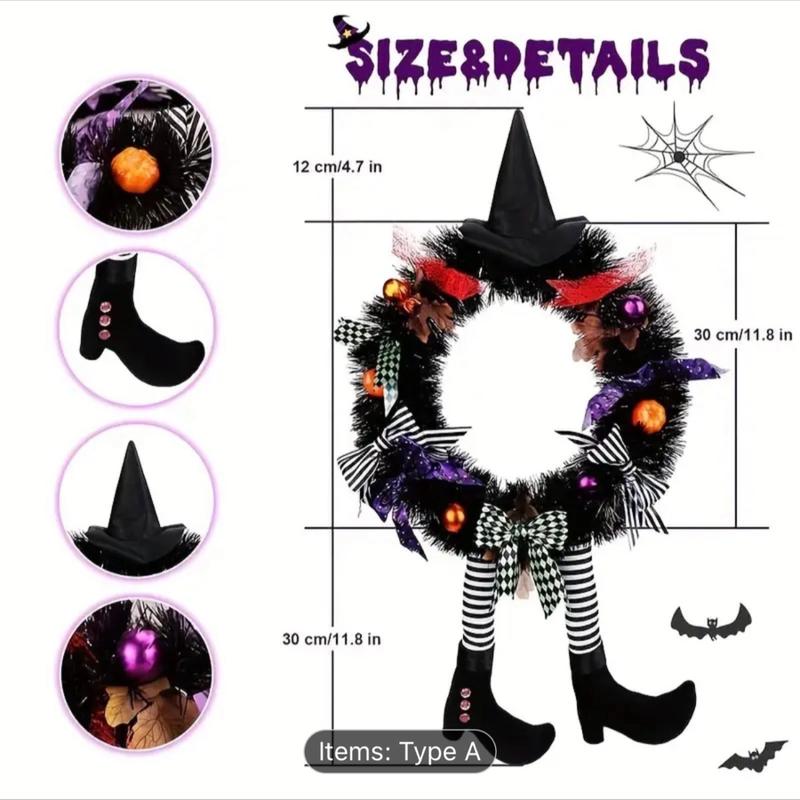 Spooky Halloween Wreath with Creepy Legs Pendant - Artificial Plants Door Decoration Garland for a Haunted Look 2