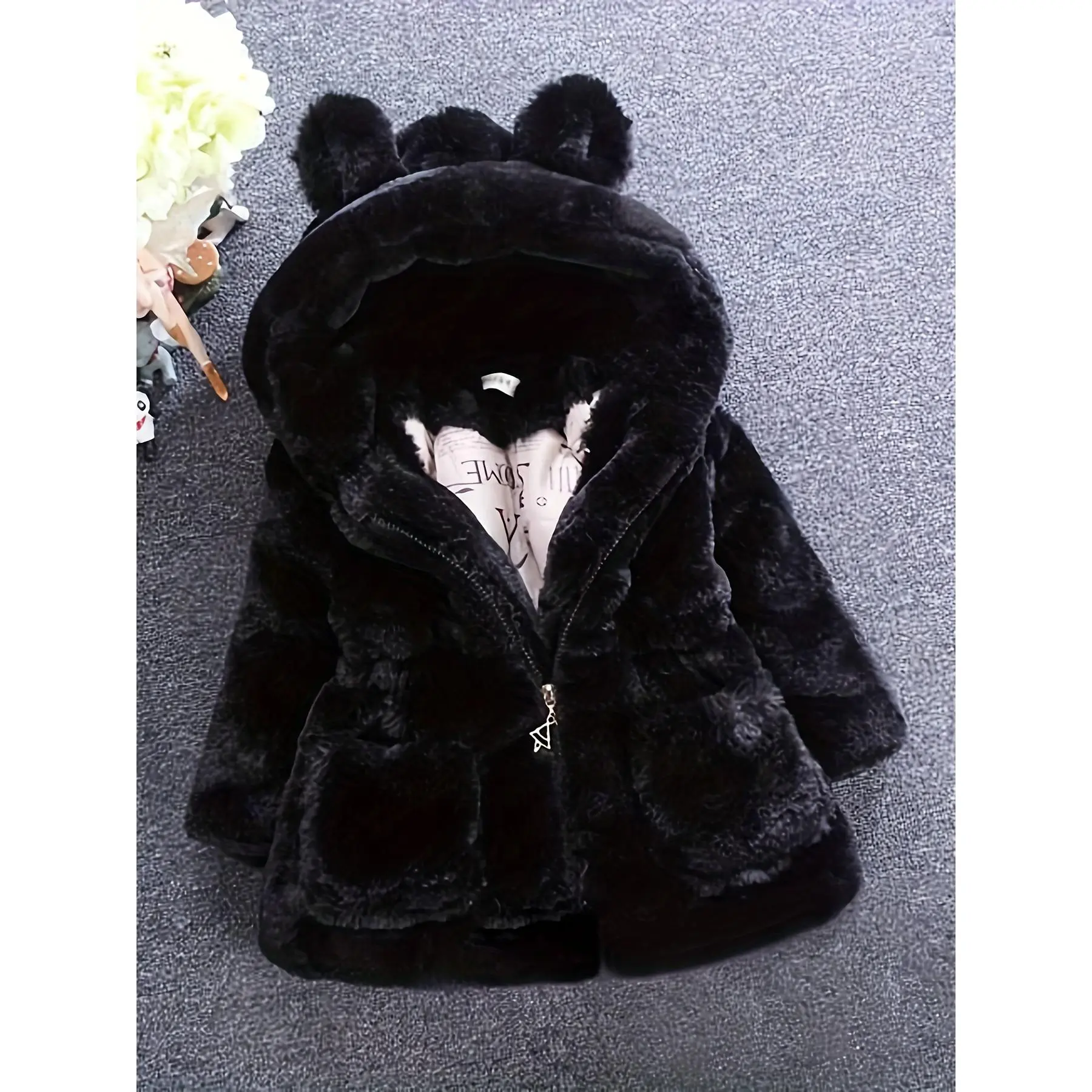 Adorable Girls' Hooded Fleece Parka - Cozy & Warm Zip-Up Winter Jacket with Pockets, Perfect for Fall/Winter