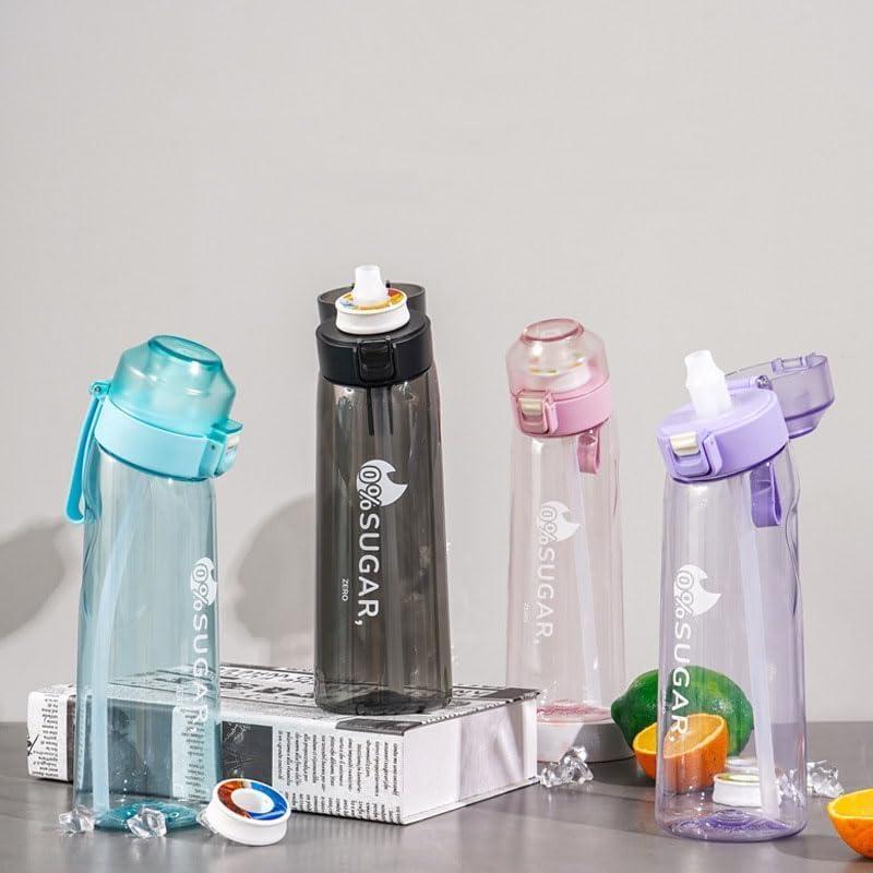 Air Water Bottle with 7 Flavour Pods Pack, 650ml Leak Proof Drinking Bottle BPA Free Sports Water Bottle with Fruit Scented Taste Pods for Fitness Outdoor Cup Drinkware Grape Lid Matte Mug Tumblers Portable Bottled Washable Reusable 3
