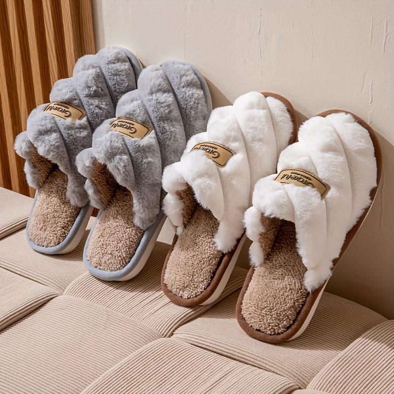 Warm Cozy Slippers - Plaid Colorblock Non-Slip Indoor Home Shoes with Soft Faux Rabbit Fur Lining for Men & Women Footwear Flipflop Girl Slide 2