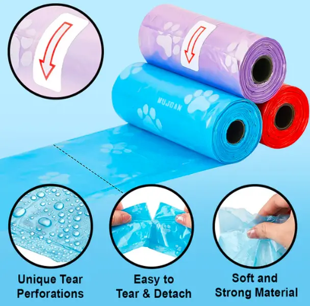 4 piece poop bag set for pet waste- perfect to carry with you