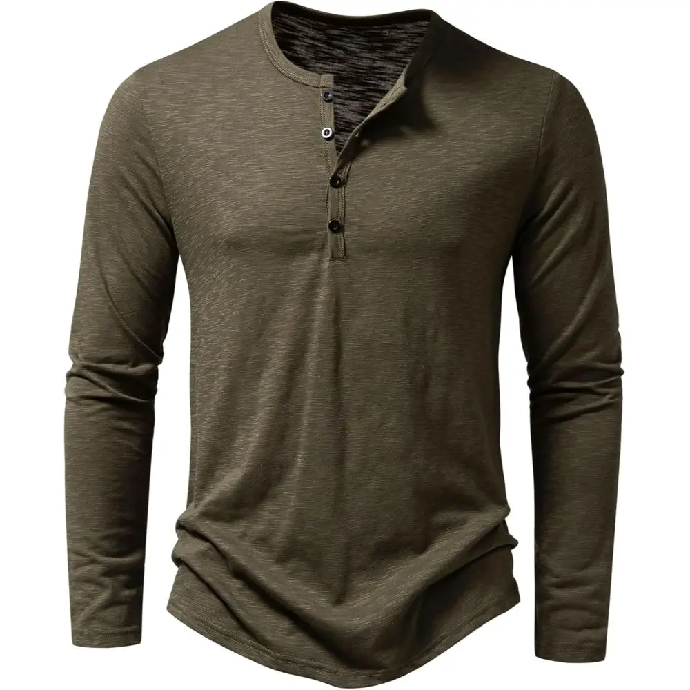 Men's Casual Long/Short Sleeve Muscle Fit Henley Shirt Stylish 4 Buttons Slim Fitted T Shirts Tops