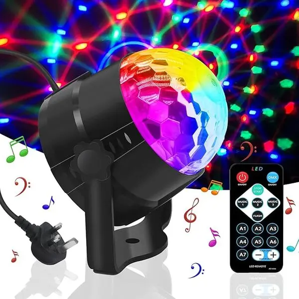 Disco Ball Lights with 360° Rotation Sound-Activated & Remote Control – USB-Powered Magic Party Light for Kids, Holidays, Birthdays, Karaoke, Dance, and Ambient Party Décor
