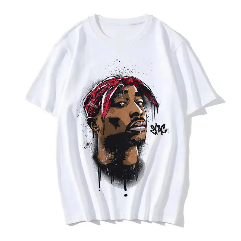 Summer Fashion T-shirt Rapper Tupac Top Hip Hop Street Wear Oversized Short Sleeve T shirt Men's And Women's Tshirts 4
