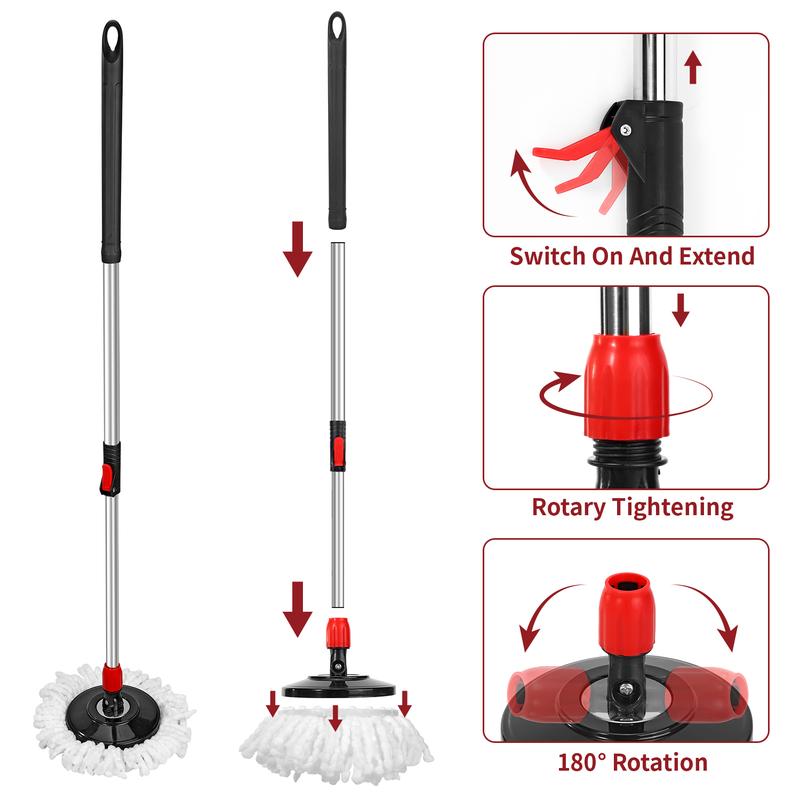 Vinsani Spinning Mop And Bucket Set Floor Cleaning Wet & Dry Rotating Cleaning Mop with 2 Microfibre Mop Heads Drain and Extendable Handle for Home Office (Spin Mop + Bucket + 2 Mop Heads Set) 4