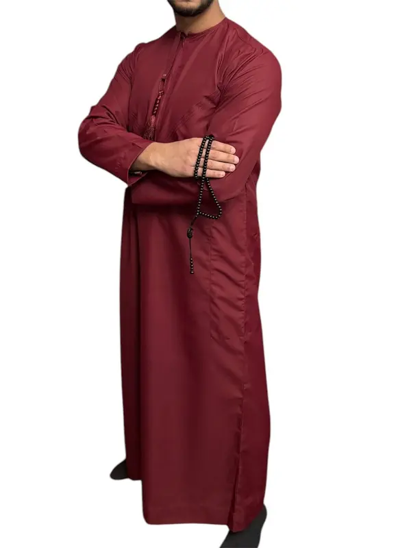 Premium Men's Maroon Zip Top Emirati Thobe - Regular Fit 3