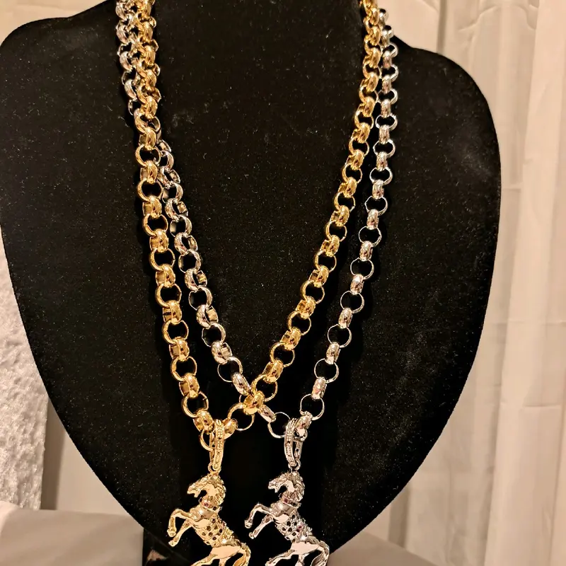 horse pendant on medium weight belcher chain gold or silver plated available stainless Steel 24inc length 5