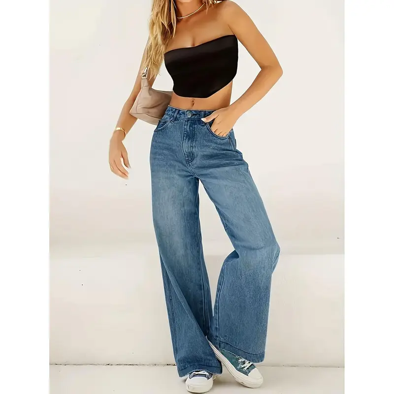 Stretchy Comfort Fit High-Waisted Straight Leg Jeans for Women - Four-Season Relaxed Pants with Pockets, Soft Cotton Blend Fabric, and Flattering Cut - Perfect for Everyday Wear 3