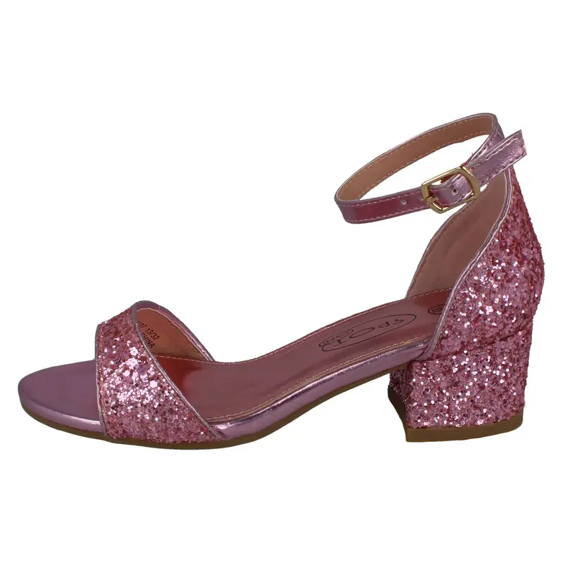 Spot On Girls Mid Heel Glitter Sandals with Adjustable Buckle Ankle Strap 4