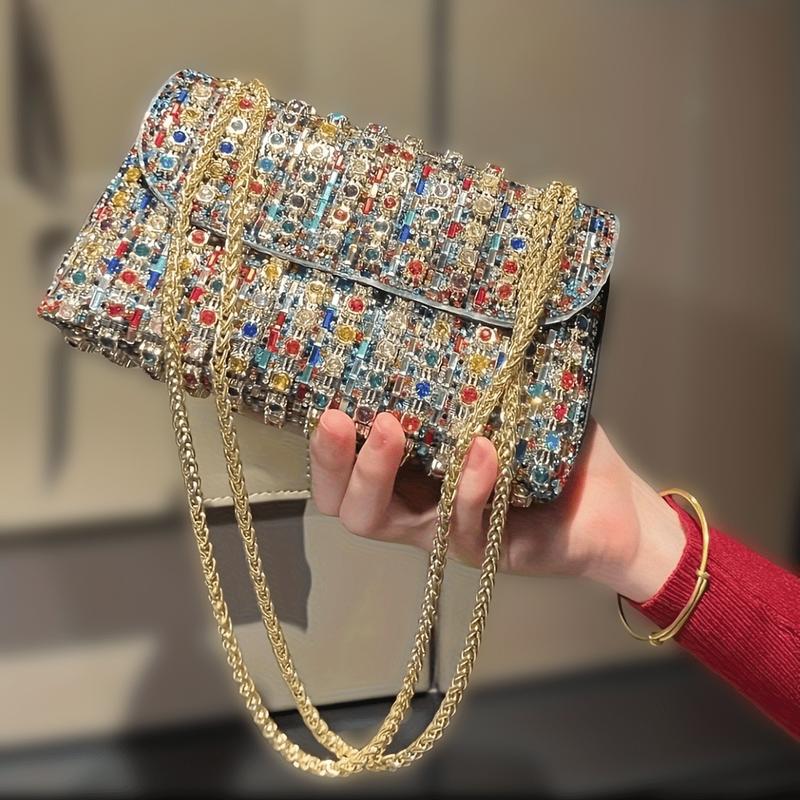 Women's Fashion Evening Handbag, Elegant Style Rhinestone Embellishments Purse, Lightweight Bag For Banquet And Party Use 4