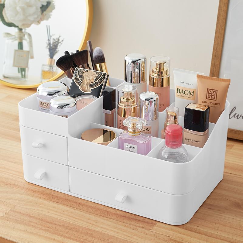 Livingandhome Large Makeup Organizer Storage with Drawers White Boxes 2