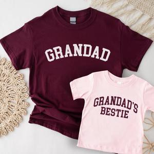 Grandad & Grandad's Bestie College Matching Burgundy/Pink T-shirts (ITEMS SOLD SEPARATELY)