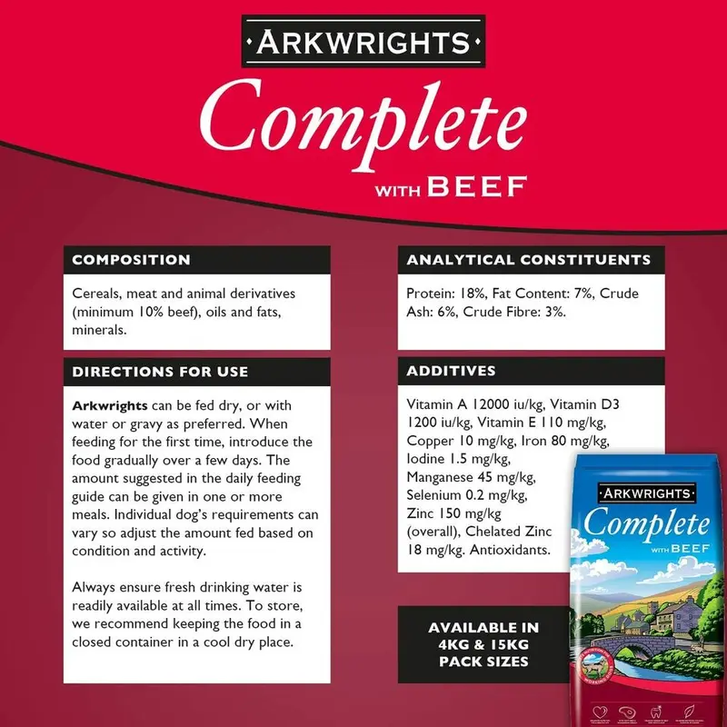 Arkwrights Complete Dry Dog Food 15kg with Beef Active Sporting Working Dogs 2