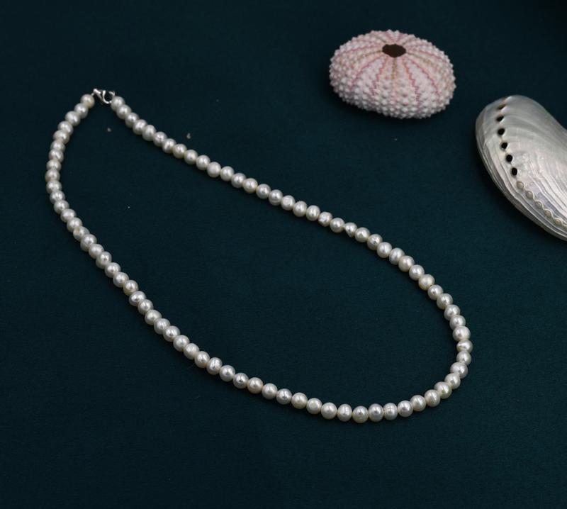 Genuine Freshwater Pearl Necklace in Sterling Silver, Slightly Irregular Shape 4mm Round Fresh Water Pearl Necklace, Men or Women, Unisex 4