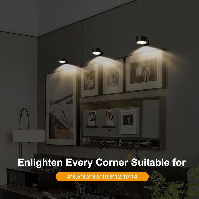 Product Introduction of 3-Pack Battery-Powered LED Picture Lights with Remote, Press Control, Adjustable Color Temperature, and Timer, Wireless Metal Wall Art Lighting for Gallery, Stairs, Corridors, Bedroom Frame Decoration 4