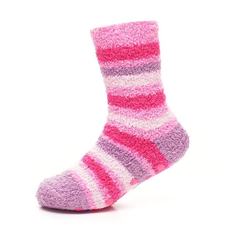 A2Z 4 Kids Girls Cosy Socks with Non-Skid Gripper Pack of 2 Super Soft Fluffy Slipper Socks for Warm Winter Comfort Hearts, Stars & Stripes Soft Warm Socks 3
