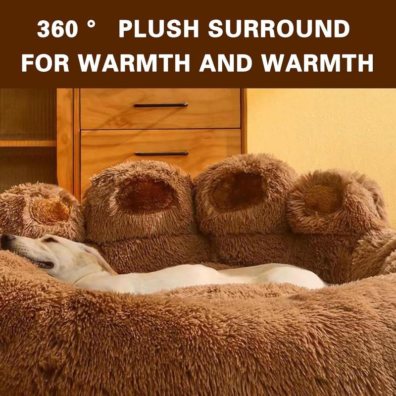 Fluffy Plush Bed For Dogs & Cats, Pet Nest Warm Comfortable Dog Sleeping Bear Paw Shaped Beds, Anti-Slip Pet Sofa Cushion Small Medium Large Dog Breeds 4