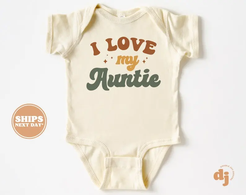 I Love My Auntie Bodysuit, Aunt's Retro Natural Baby Bodysuit, Baby Shower Gift, New Baby