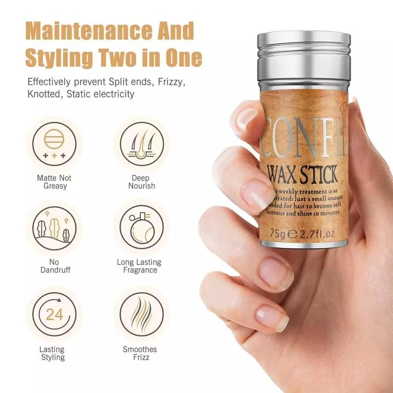 Confii Hair Wax Stick Hair Finishing Stick for Women & Kids Edge Control Anti-Frizz Non-Greasy Long Lasting Styling Smooth Wax Stick Hair for Flyaways Hair Slick Stick to Make Sleek Bun Haircare Gel 3
