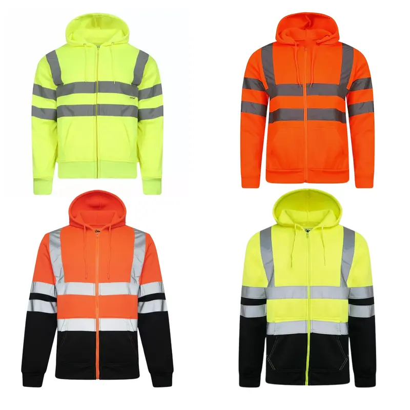 Hi Viz Reflective Tape Zipper Hoodie | Hi Viz, Soft Stretch Material, Durable Full Zip Uniforms , Long Sleeve Menswear Comfortable Relaxed Fit, Machine Washable, waterproof Sweatshirts Hoodie Tops 0