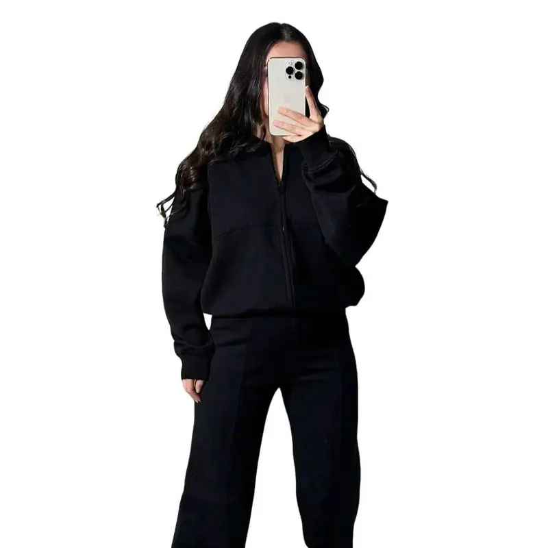 Love On Replay Bomber Jacket And Straight Leg Jogger Loungewear Set Casual Comfort Fabric Womenswear Fashion Adjustable Breathable Chic Comfortable Clothing Day Drawstring Everyday Pockets Polyester Ribbed Soft 4
