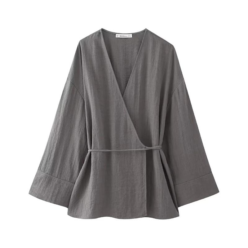 Product Introduction of Kimono Woman Summer Long Sleeve Blouses For Women 2024 Vintage Y2k Top With Ties Loose Elegant And Youth Women's Blouses 3