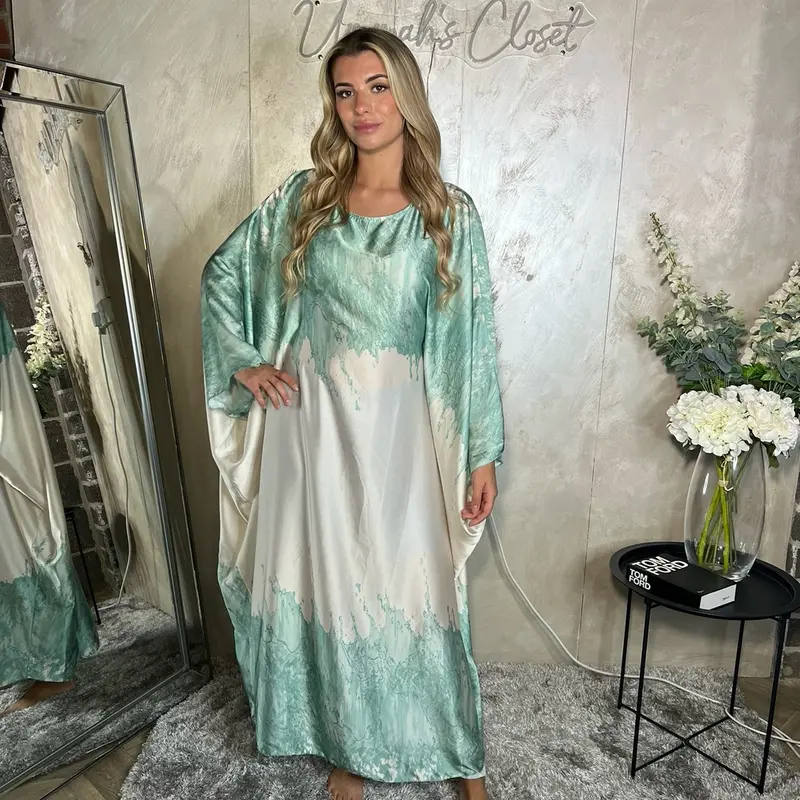Marble Splash Adjustable Kaftan - Casual & Elegant Style, Scoop Neck, Long Sleeves, Slight Stretch, All Seasons 3
