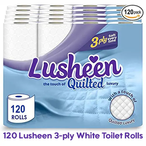 120 Lusheen White Toilet Rolls-3 Ply Soft Touch Toilet Rolls-Super Quality Embossed Toilet Tissue Rolls Provide Ultimate Quilted Comfort 1