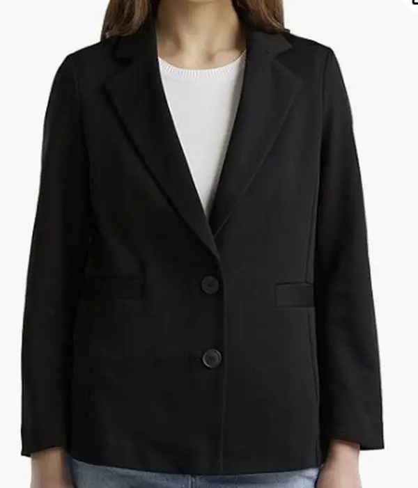 Black Double Breasted Stretchy Comfort Tailored Blazer Jacket 6 to 14