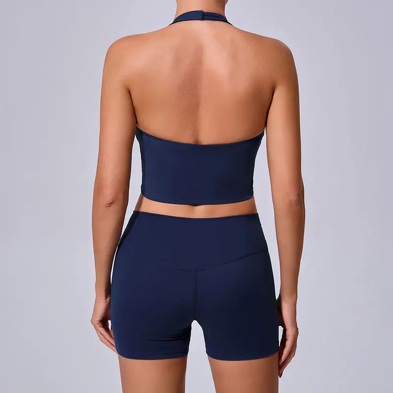 Product Introduction of Yoga Leggings Set Women Seamless Yoga Set 2 Pieces Push Up Shorts Halter Sports Bra Workout Sets Gym Clothes 5