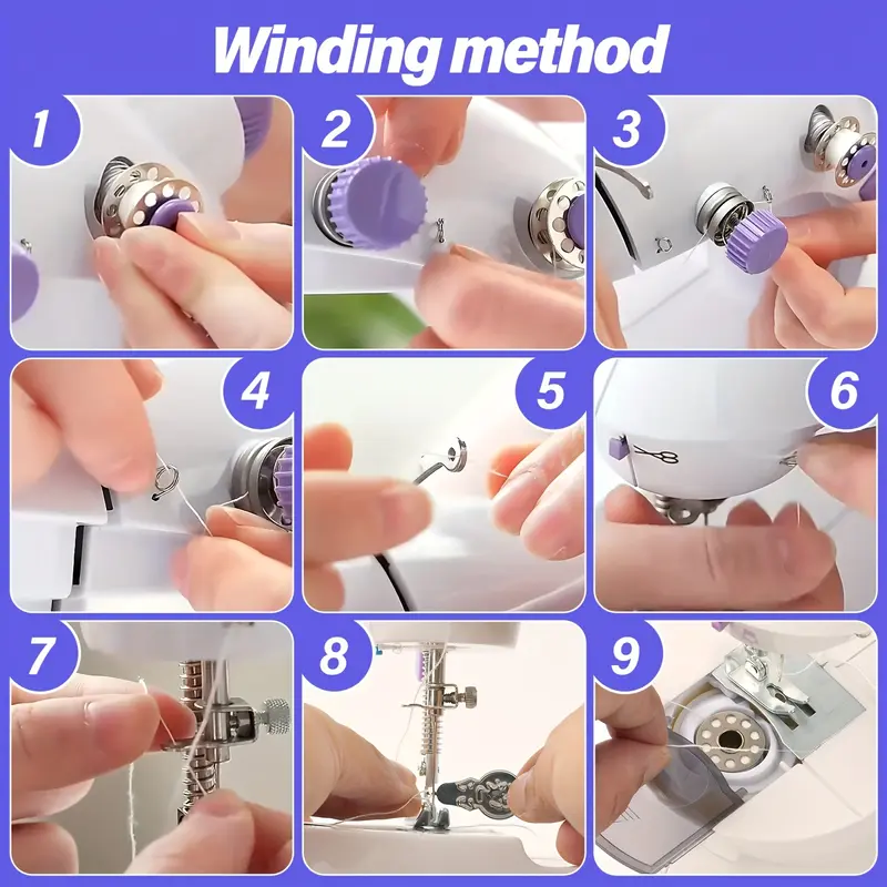 1/2pcs Portable Multifunctional Sewing Machine, Household Mini Electric Sewing Machine, Dual Line 2-speed Desktop Sewing Machine with Pedal Night Light, Suitable for Beginners, Household, Christmas Gifts, Holiday Gifts, Birthday Gifts, Violet 8