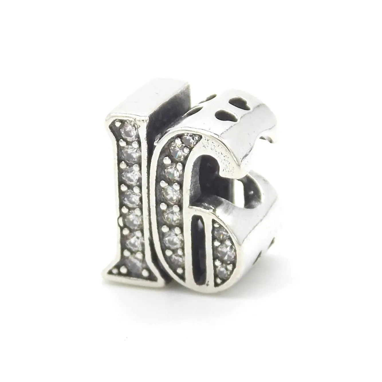 16th Bead Charm Sterling Silver 925 With Gift Box - fits Pandora Bracelet. 16 Age Birthday Bead Charm