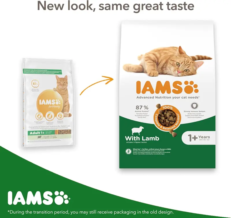 IAMS Complete Dry Cat Food for Adult 1+ Cats with Lamb 3 kg - High Protein and Low Fat 0