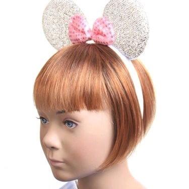 Sparkly Mouse Ears Aliceband with Bow for Women - Pack of 4 Fashion Hair Accessories in Pink, White, Black, and Fuchsia viral headband 1